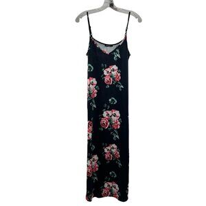 Huskary Women's Floral Maxi Dress Sleeveless Navy/Multi Size Small Pockets